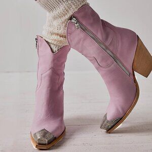 Women's Purple Western Cowgirl Ankle Boots Stacked Block Heel Steel Toe Heeled